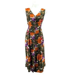 Vintage Jamie Brooke Rayon Tropical Floral Button Front Maxi Dress Size 10